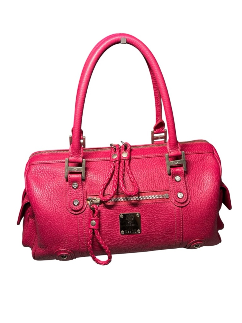 Vintage MCM München Made in Germany Pebbled Leather Boston Bag Magenta #D9930